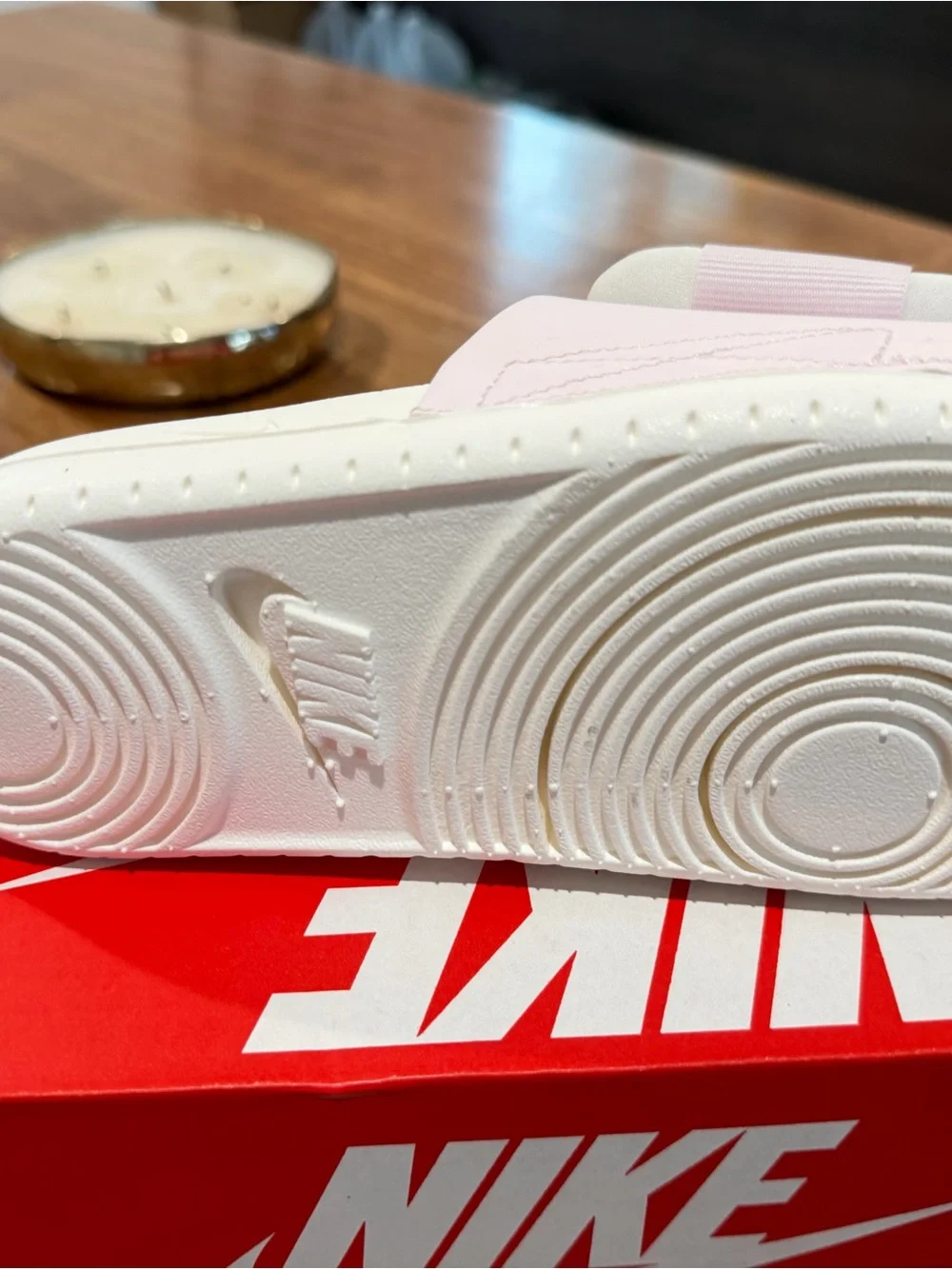 Nike Kids White and Pale Pink Adjustable Slide Sandals